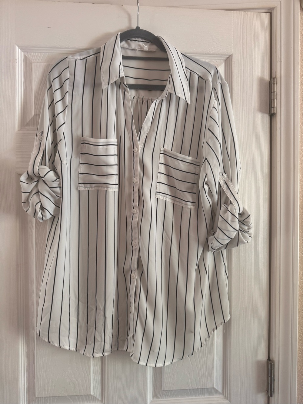Maurices White Blouse with Black Stripes